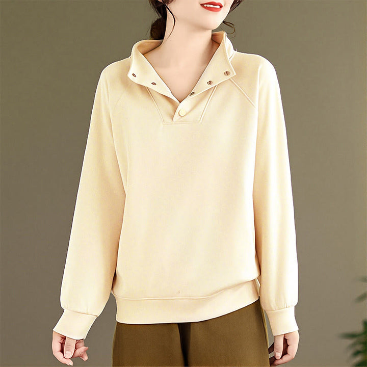 Buddha Stones秋冬 無地 スタンドカラー ボタンデザイン 長袖 レディース コットン スウェットシャツ - image 12