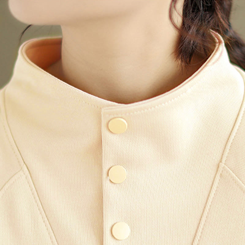Buddha Stones秋冬 無地 スタンドカラー ボタンデザイン 長袖 レディース コットン スウェットシャツ - image 15