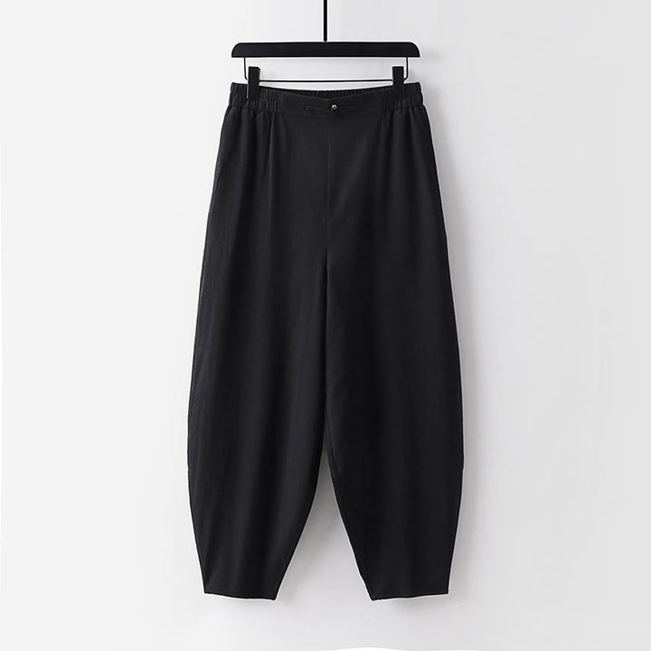 Buddha Stonesサマープレーンストレートレッグ メンズ コットンリネン アンクル丈パンツ ポケット付き - 黒 - US/UK/AU54、 EU64 (9XL) - image 9