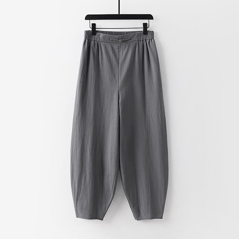 Buddha Stonesサマープレーンストレートレッグ メンズ コットンリネン アンクル丈パンツ ポケット付き - グレー - US/UK/AU54、 EU64 (9XL) - image 1