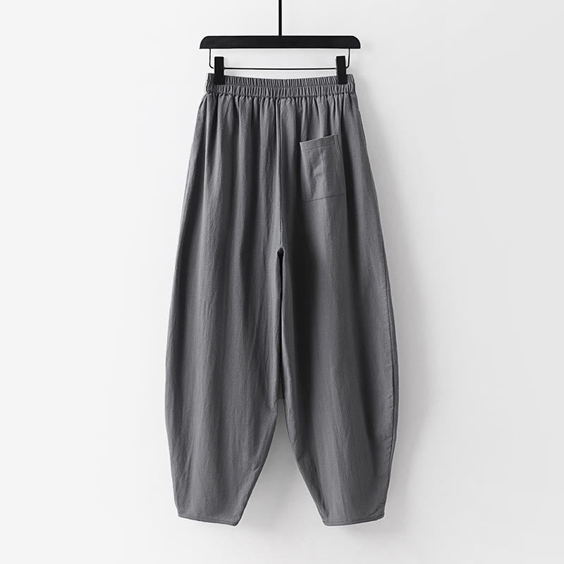 Buddha Stonesサマープレーンストレートレッグ メンズ コットンリネン アンクル丈パンツ ポケット付き - image 2