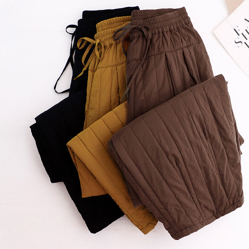 Buddha Stones冬 無地 カラーブロッキングデザイン コットン レディース ハーレムパンツ ポケット付き - image 35