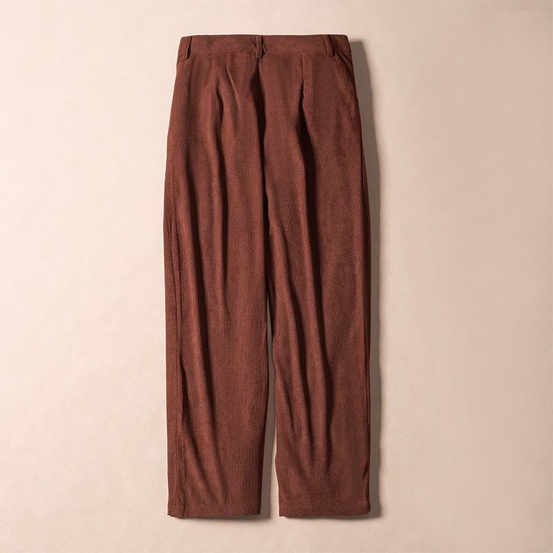 Buddha Stones通勤用 無地コーデュロイ ジッパー レディース ハーレム ハイウエスト パンツ ポケット付き - image 1