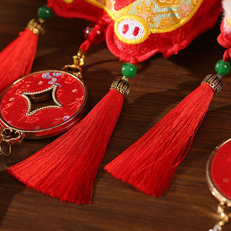 Buddha Stones刺繍 午年福文字 銅貨型赤紐吊り下げ装飾 - image 13