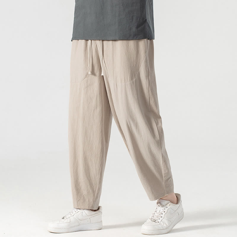 Buddha Stones春秋 無地 ドローストリング メンズ アンクル丈 ハーレムパンツ ポケット付き - image 5