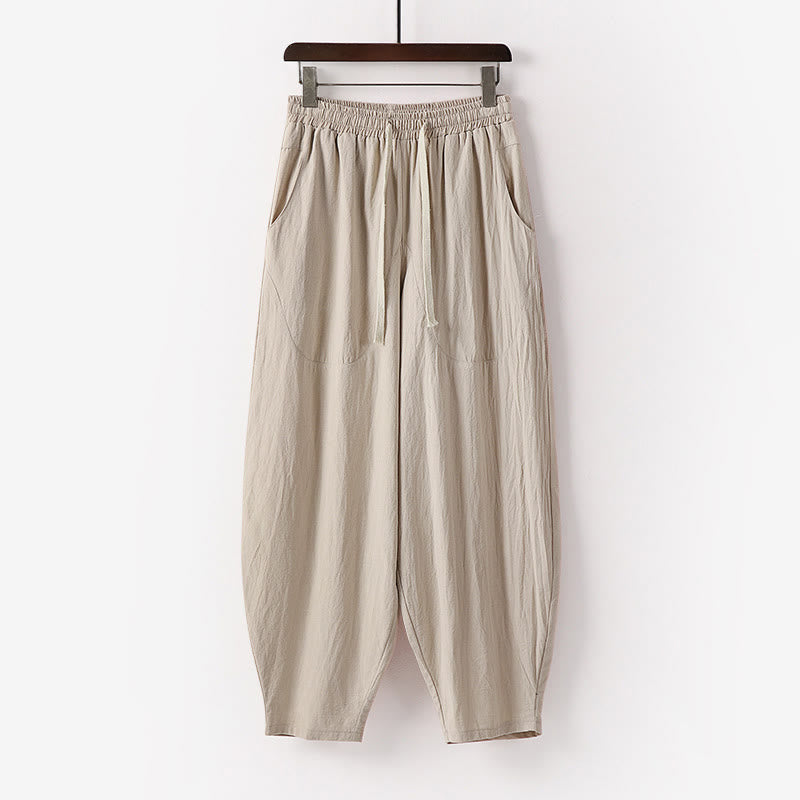 Buddha Stones春秋 無地 ドローストリング メンズ アンクル丈 ハーレムパンツ ポケット付き - ベージュ - US/UK/AU54、 EU64 (9XL) - image 0