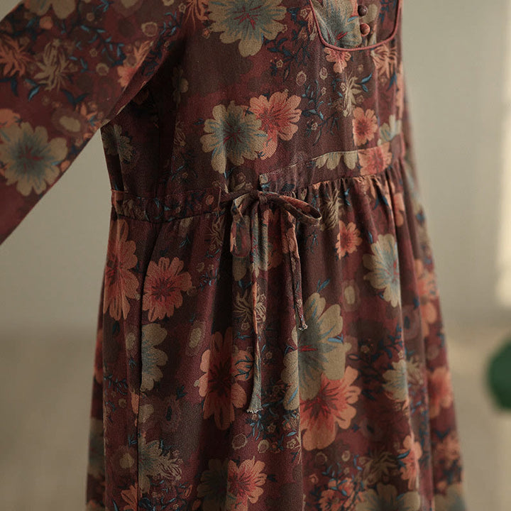 Buddha Stonesの花柄ロングスリーブコットンミディドレス（ポケット付き） - image 8