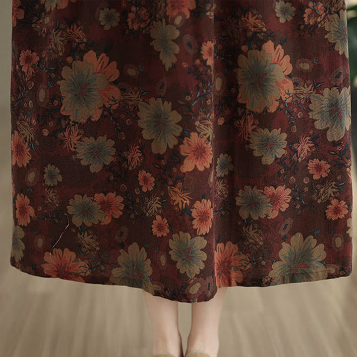 Buddha Stonesの花柄ロングスリーブコットンミディドレス（ポケット付き） - image 11