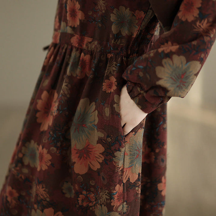 Buddha Stonesの花柄ロングスリーブコットンミディドレス（ポケット付き） - image 7