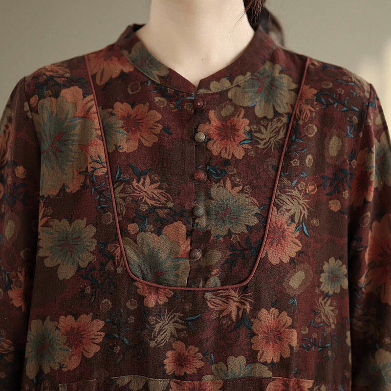 Buddha Stonesの花柄ロングスリーブコットンミディドレス（ポケット付き） - image 9