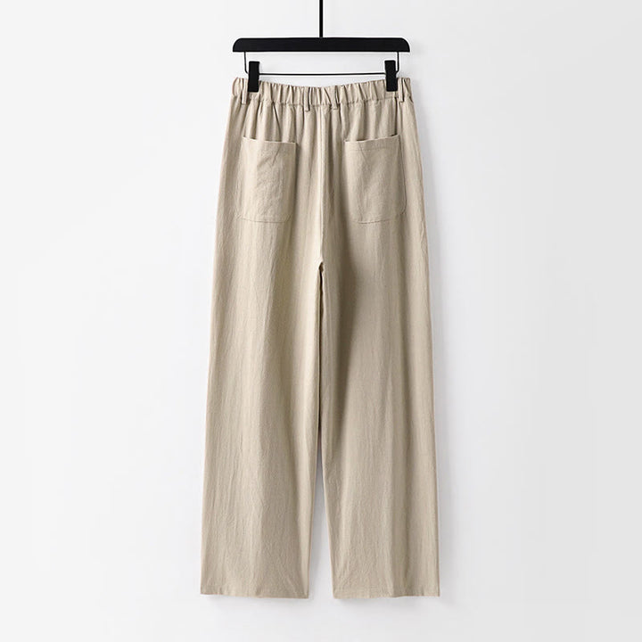 Buddha Stones春秋 無地 ストレートレッグ メンズ コットンリネン パンツ ポケット付き - image 1