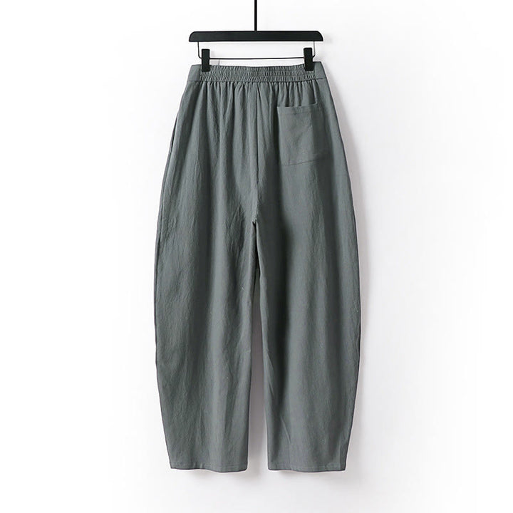 Buddha Stonesプレーンストレートレッグ ジッパーデザイン メンズ コットンリネン パンツ ポケット付き - image 1