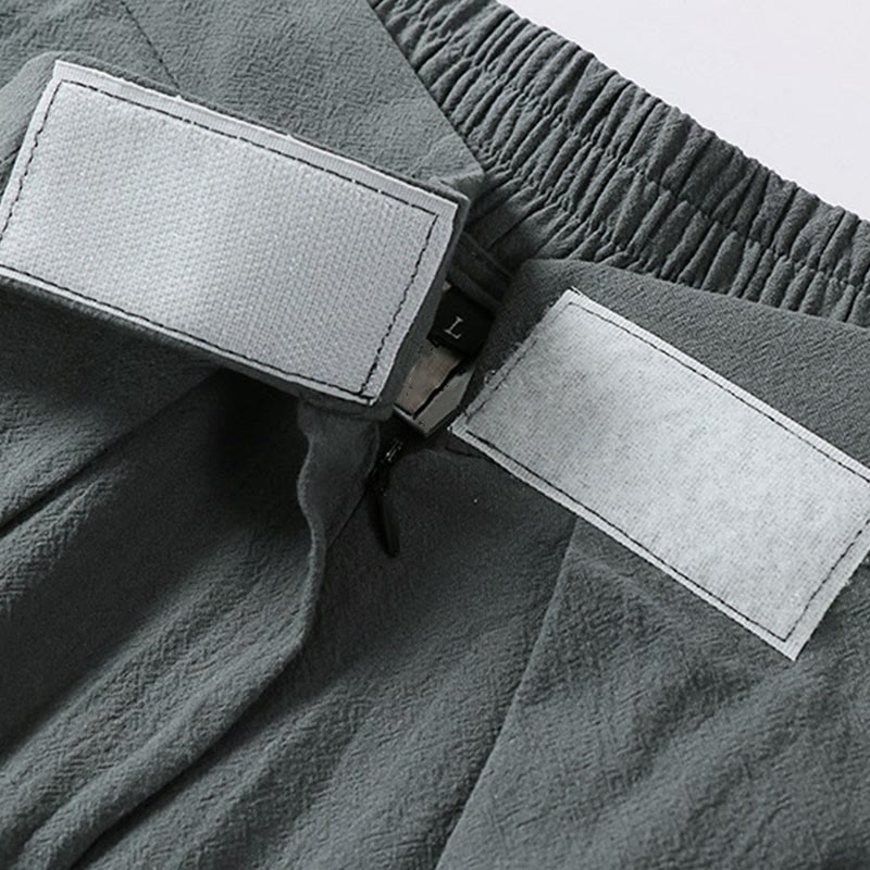 Buddha Stonesプレーンストレートレッグ ジッパーデザイン メンズ コットンリネン パンツ ポケット付き - image 4