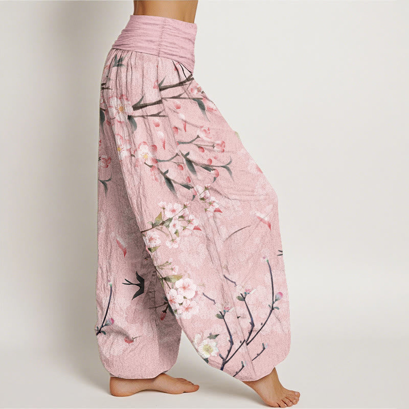 Buddha Stonesピュアコットン ピーチブロッサム フラインググース柄 レディース 伸縮性ウエスト ハーレムパンツ - image 7