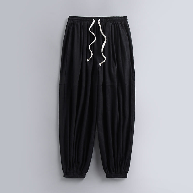 Buddha Stonesプレーン ドローストリング テーパード アンクル丈 メンズ コットンリネン パンツ ポケット付き - 黒 - US/UK/AU54、 EU64 (9XL) - image 1