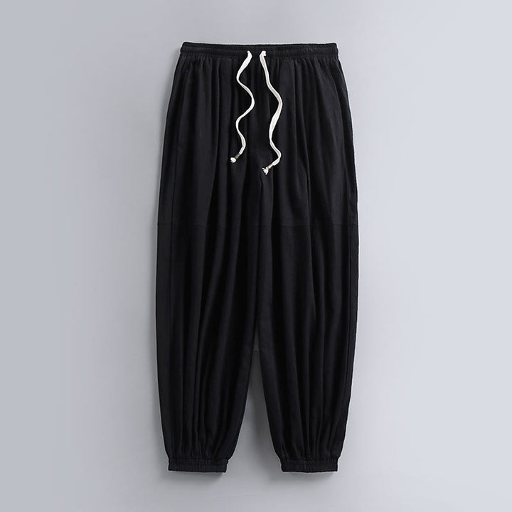 Buddha Stonesプレーン ドローストリング テーパード アンクル丈 メンズ コットンリネン パンツ ポケット付き - 黒 - US/UK/AU54、 EU64 (9XL) - image 1