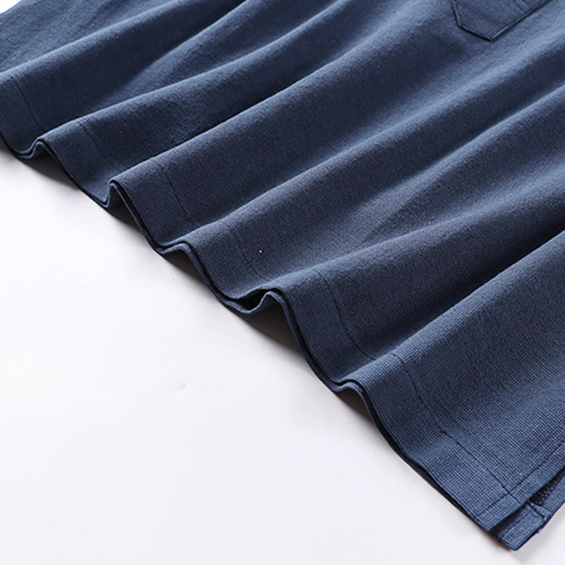 Buddha Stonesシンプル無地ハーフボタンメンズ長袖コットンシャツ - image 4