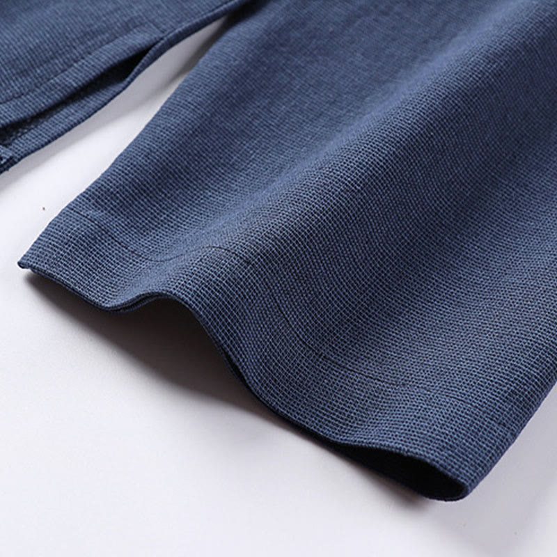 Buddha Stonesシンプル無地ハーフボタンメンズ長袖コットンシャツ - image 5