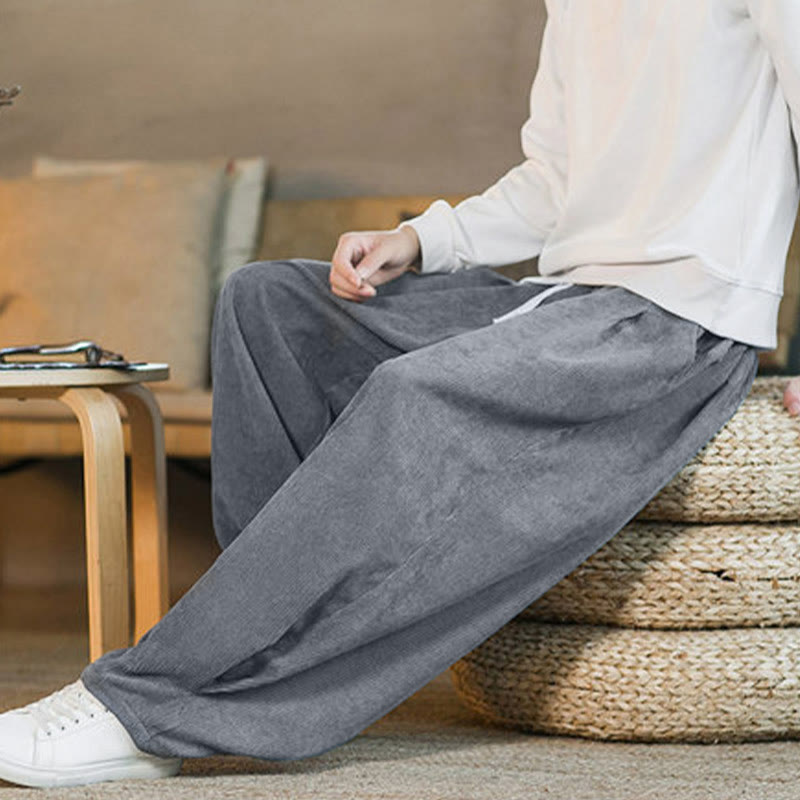 Buddha Stonesレトロ メンズ 無地 フリース裏地 コーデュロイ シンプルデザイン ハーレムパンツ ポケット付き - image 21
