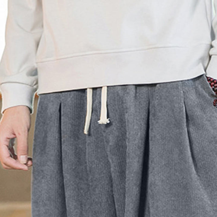 Buddha Stonesレトロ メンズ 無地 フリース裏地 コーデュロイ シンプルデザイン ハーレムパンツ ポケット付き - image 22