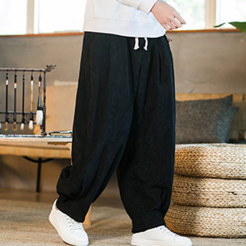 Buddha Stonesレトロ メンズ 無地 フリース裏地 コーデュロイ シンプルデザイン ハーレムパンツ ポケット付き - image 39
