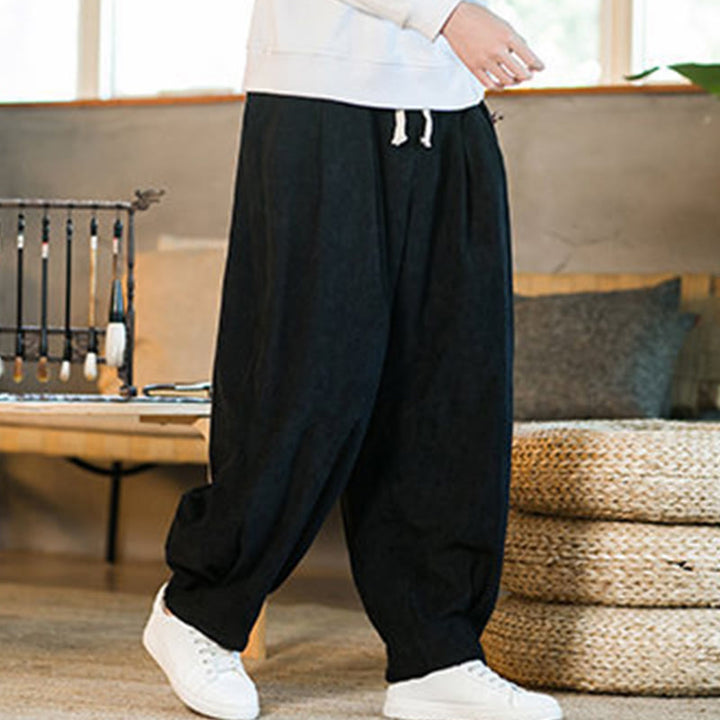 Buddha Stonesレトロ メンズ 無地 フリース裏地 コーデュロイ シンプルデザイン ハーレムパンツ ポケット付き - image 39