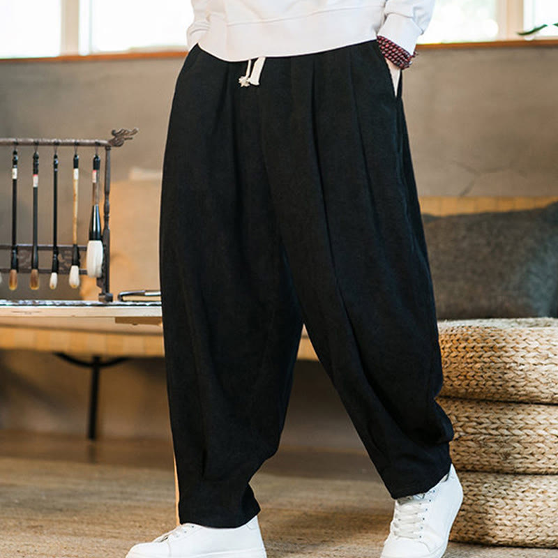 Buddha Stonesレトロ メンズ 無地 フリース裏地 コーデュロイ シンプルデザイン ハーレムパンツ ポケット付き - image 41