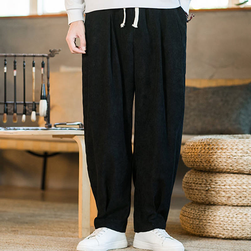 Buddha Stonesレトロ メンズ 無地 フリース裏地 コーデュロイ シンプルデザイン ハーレムパンツ ポケット付き - image 40