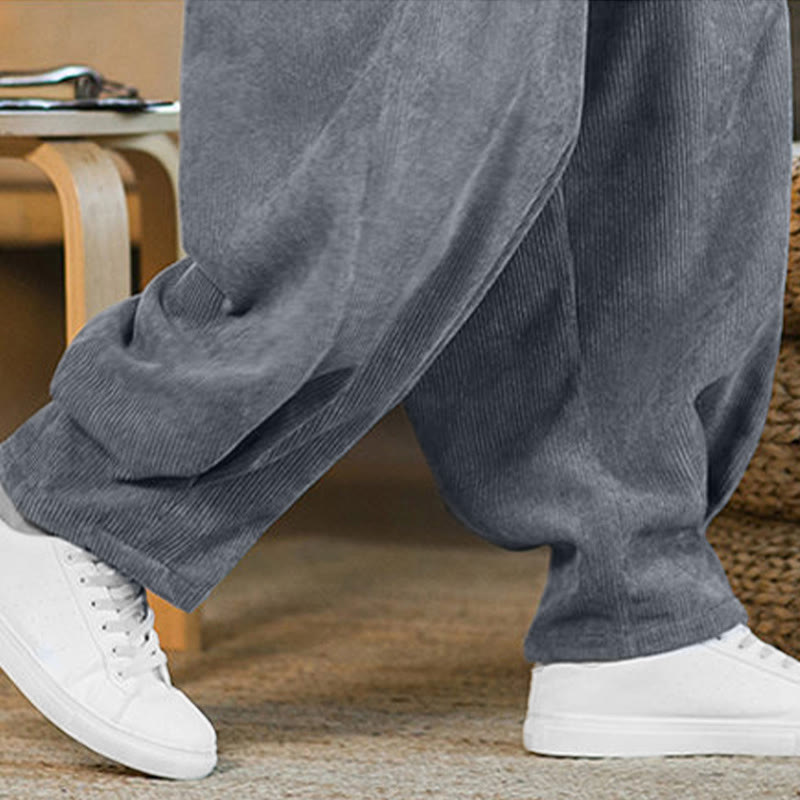 Buddha Stonesレトロ メンズ 無地 フリース裏地 コーデュロイ シンプルデザイン ハーレムパンツ ポケット付き - image 25