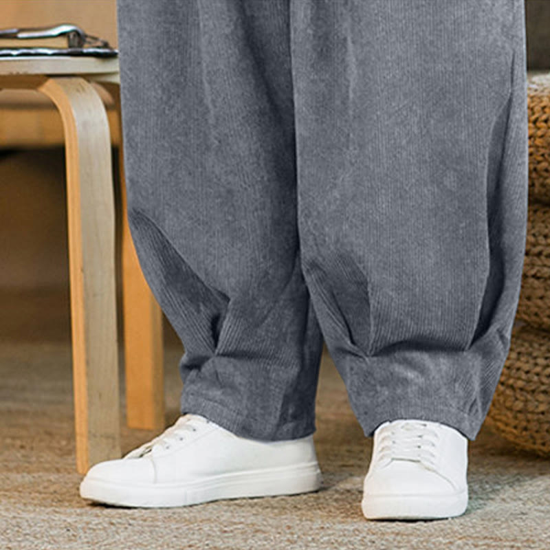 Buddha Stonesレトロ メンズ 無地 フリース裏地 コーデュロイ シンプルデザイン ハーレムパンツ ポケット付き - image 24