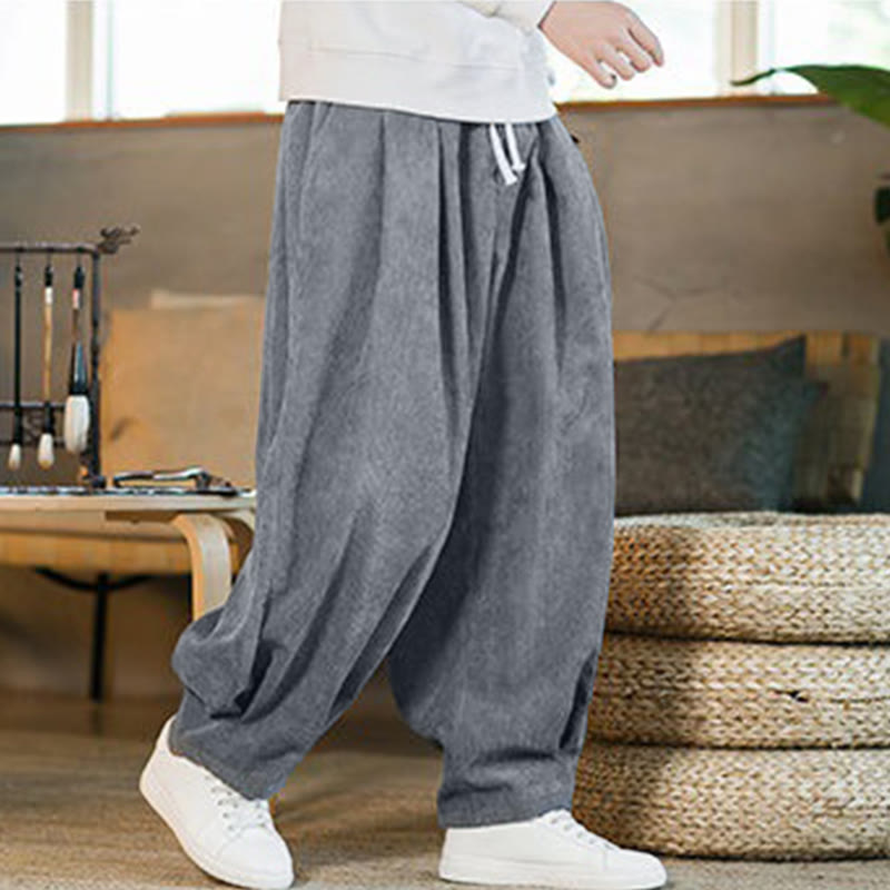 Buddha Stonesレトロ メンズ 無地 フリース裏地 コーデュロイ シンプルデザイン ハーレムパンツ ポケット付き - image 18