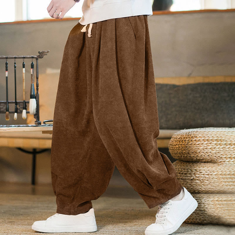 Buddha Stonesレトロ メンズ 無地 フリース裏地 コーデュロイ シンプルデザイン ハーレムパンツ ポケット付き - image 2