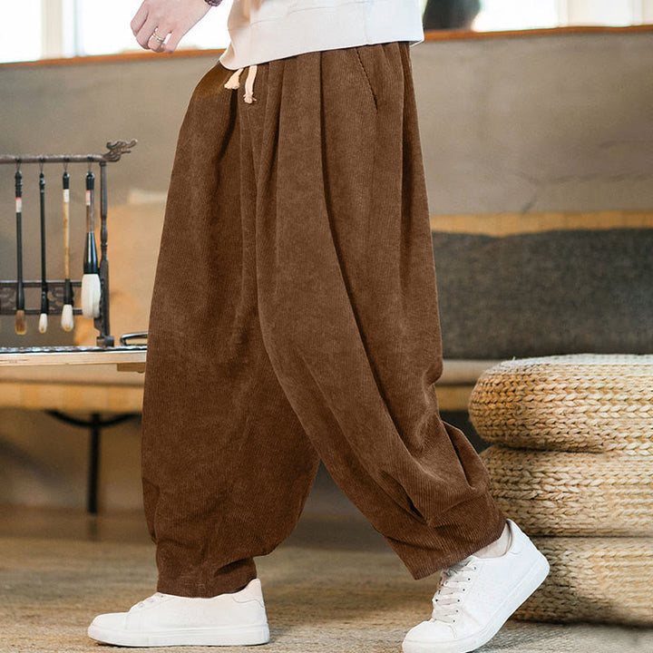 Buddha Stonesレトロ メンズ 無地 フリース裏地 コーデュロイ シンプルデザイン ハーレムパンツ ポケット付き - image 2