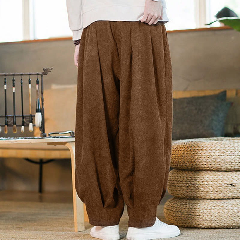 Buddha Stonesレトロ メンズ 無地 フリース裏地 コーデュロイ シンプルデザイン ハーレムパンツ ポケット付き - image 7