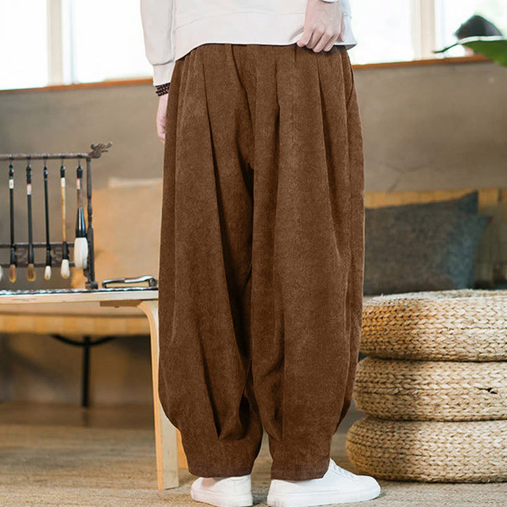 Buddha Stonesレトロ メンズ 無地 フリース裏地 コーデュロイ シンプルデザイン ハーレムパンツ ポケット付き - image 7