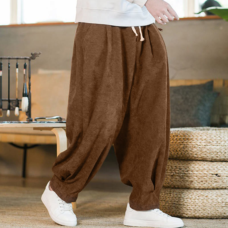 Buddha Stonesレトロ メンズ 無地 フリース裏地 コーデュロイ シンプルデザイン ハーレムパンツ ポケット付き - image 3