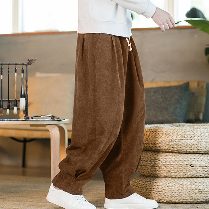 Buddha Stonesレトロ メンズ 無地 フリース裏地 コーデュロイ シンプルデザイン ハーレムパンツ ポケット付き - ダークゴールデンロッド - US/UK/AU46、 EU56 (5XL) - image 1