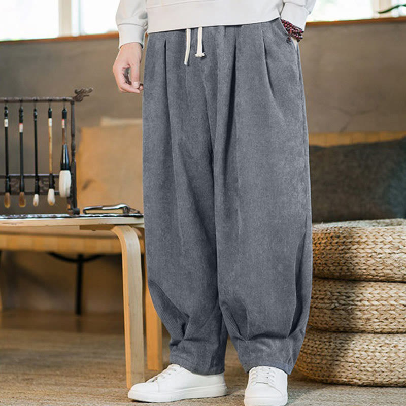Buddha Stonesレトロ メンズ 無地 フリース裏地 コーデュロイ シンプルデザイン ハーレムパンツ ポケット付き - image 17
