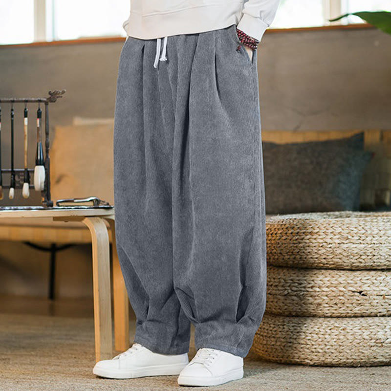 Buddha Stonesレトロ メンズ 無地 フリース裏地 コーデュロイ シンプルデザイン ハーレムパンツ ポケット付き - image 15