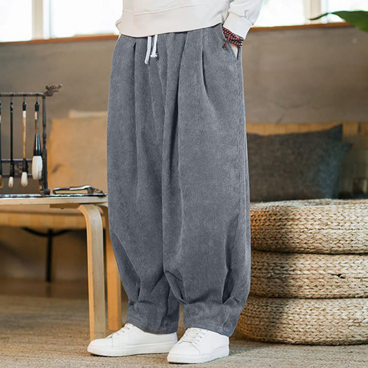 Buddha Stonesレトロ メンズ 無地 フリース裏地 コーデュロイ シンプルデザイン ハーレムパンツ ポケット付き - image 15