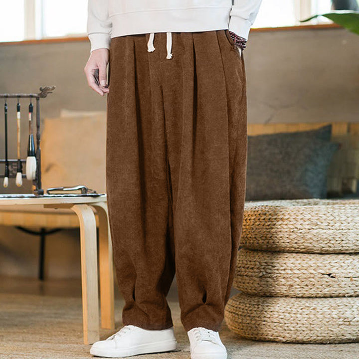 Buddha Stonesレトロ メンズ 無地 フリース裏地 コーデュロイ シンプルデザイン ハーレムパンツ ポケット付き - image 6