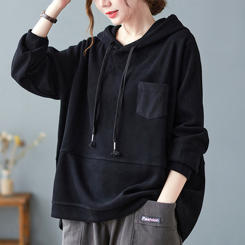 Buddha Stones秋 無地 装飾ポケット コットン 長袖 レディース パーカー - 黒 - US8-10，UK/AU12-14，EU40-42 (2XL) - image 17