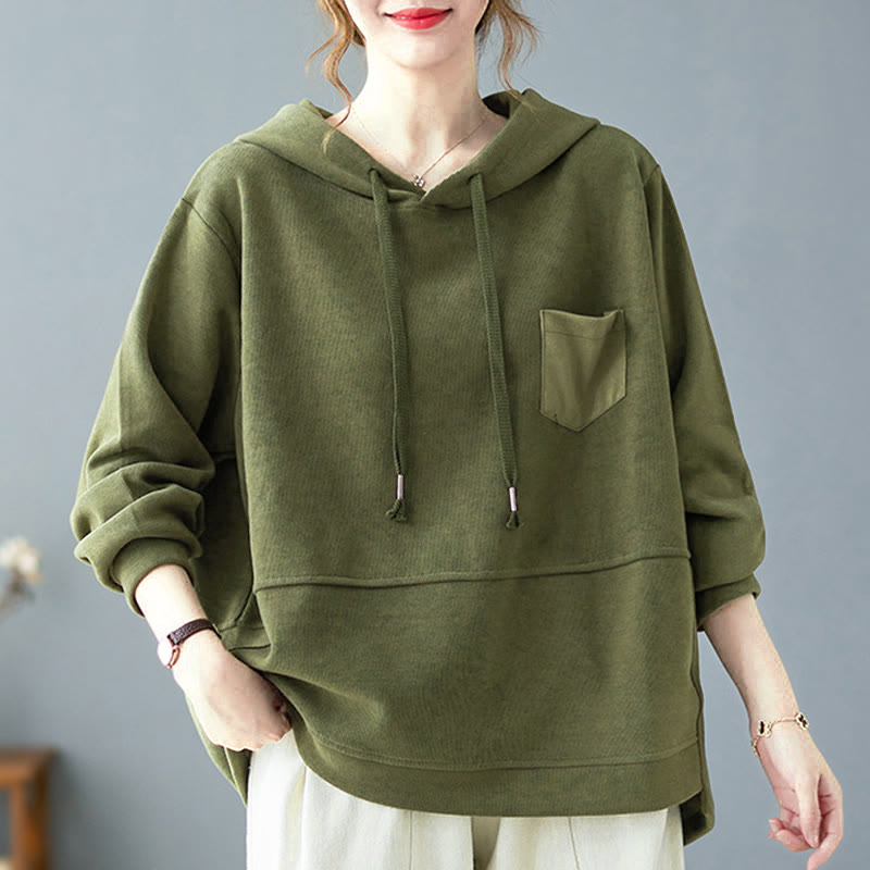 Buddha Stones秋 無地 装飾ポケット コットン 長袖 レディース パーカー - ダークシーグリーン - US8-10，UK/AU12-14，EU40-42 (2XL) - image 8