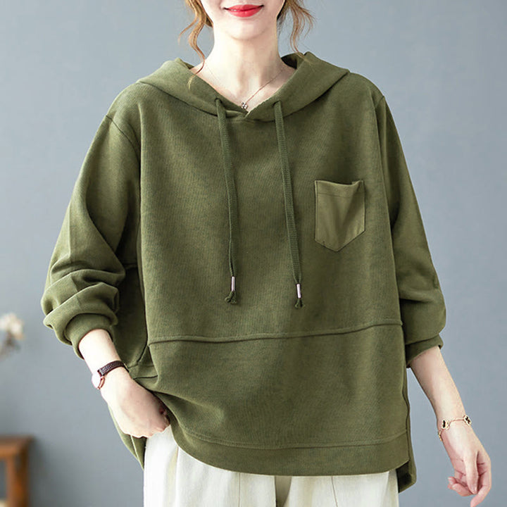 Buddha Stones秋 無地 装飾ポケット コットン 長袖 レディース パーカー - ダークシーグリーン - US8-10，UK/AU12-14，EU40-42 (2XL) - image 8