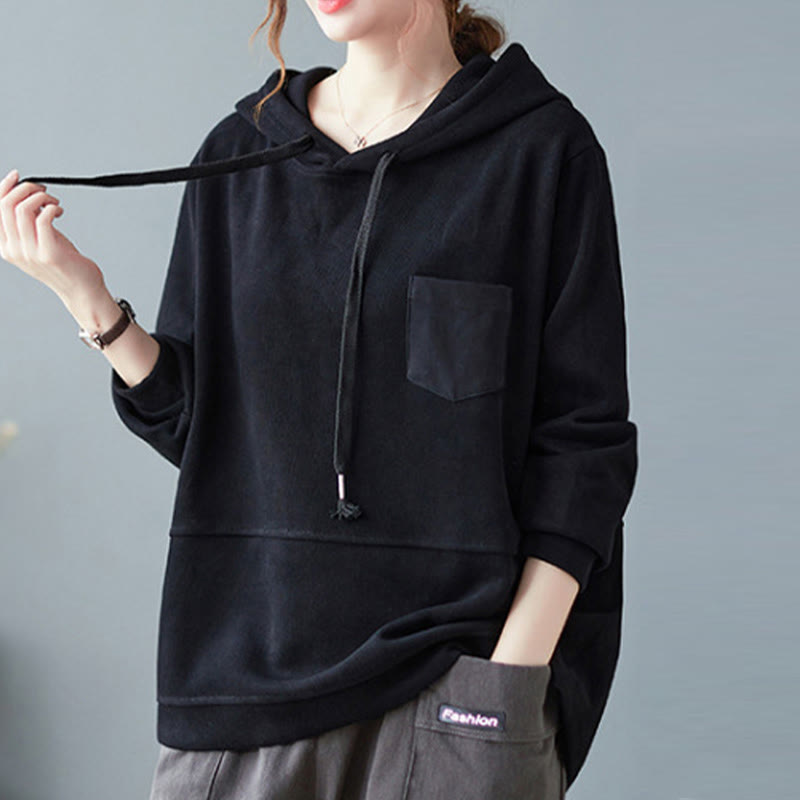 Buddha Stones秋 無地 装飾ポケット コットン 長袖 レディース パーカー - image 18