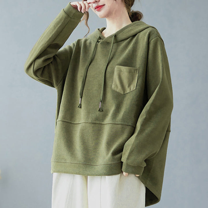 Buddha Stones秋 無地 装飾ポケット コットン 長袖 レディース パーカー - image 11