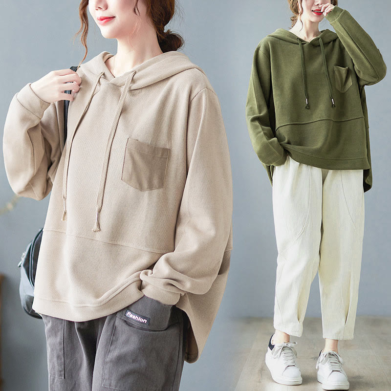 Buddha Stones秋 無地 装飾ポケット コットン 長袖 レディース パーカー - image 39