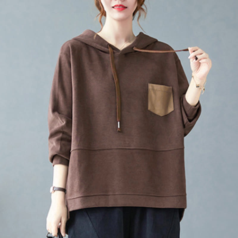 Buddha Stones秋 無地 装飾ポケット コットン 長袖 レディース パーカー - image 4