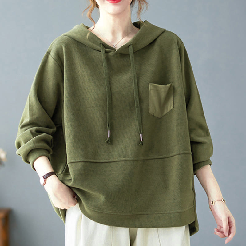 Buddha Stones秋 無地 装飾ポケット コットン 長袖 レディース パーカー - image 9