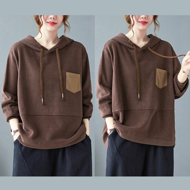 Buddha Stones秋 無地 装飾ポケット コットン 長袖 レディース パーカー - image 5